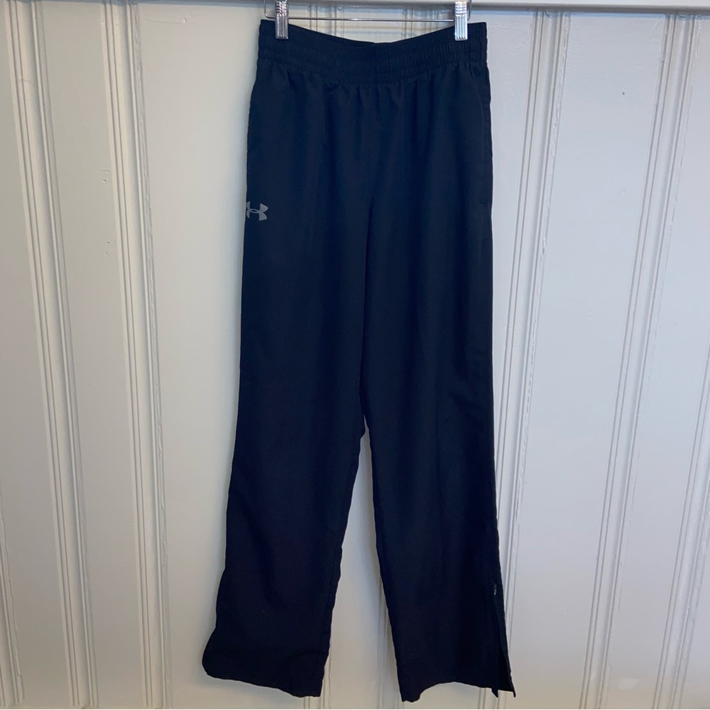 Under Armour Mens Small Black Track Pants mesh lined zipper leg trainer athlete